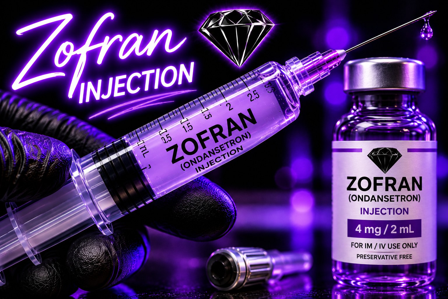 Zofran Ondansetron rapid-response nausea and stomach reset treatment - Black Diamond Hydration Diagram showing how bypassing the digestive tract breaks the cycle of nausea and severe dehydration Fast-acting anti-nausea and clinical hydration therapy session being administered safely